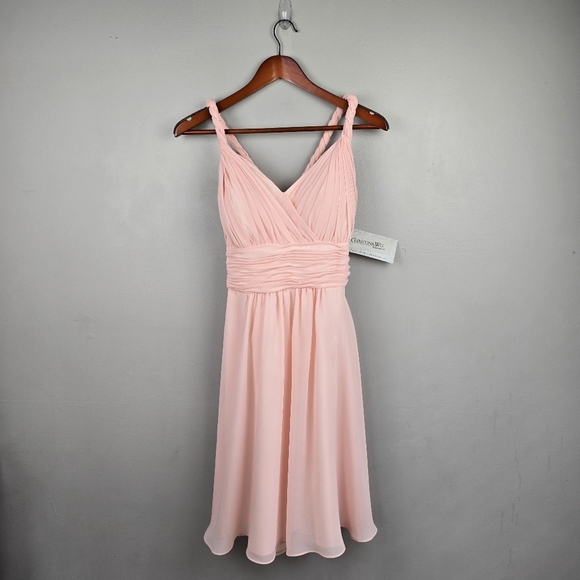 CHRISTINA WU Short Chiffon Dress Petal Pink‎ Womens Size 10 Blush Pastel Wedding - Picture 6 of 16